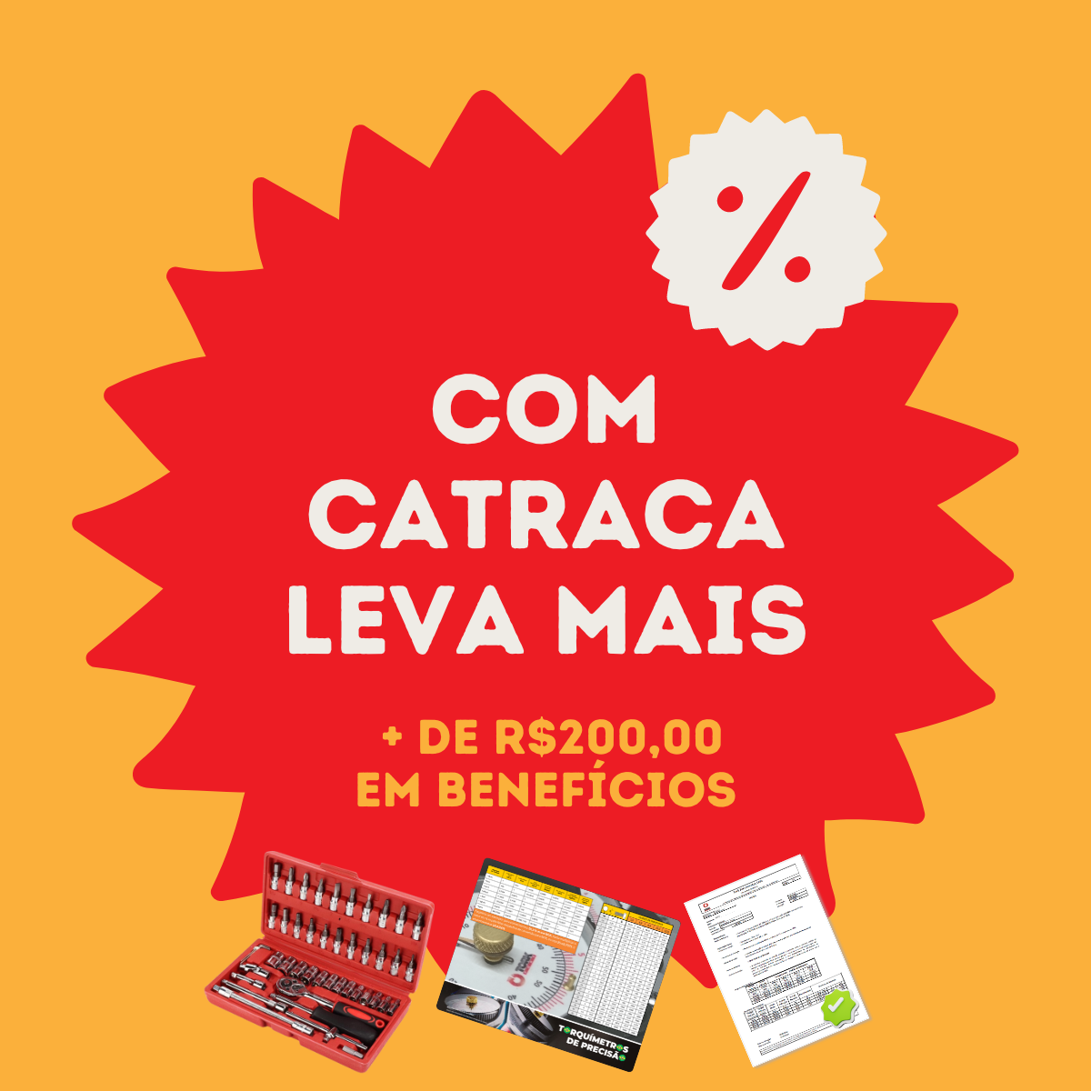 Torquímetro Estalo 10 a 100 N.m 1/2" com Laudo Rastreado RBC