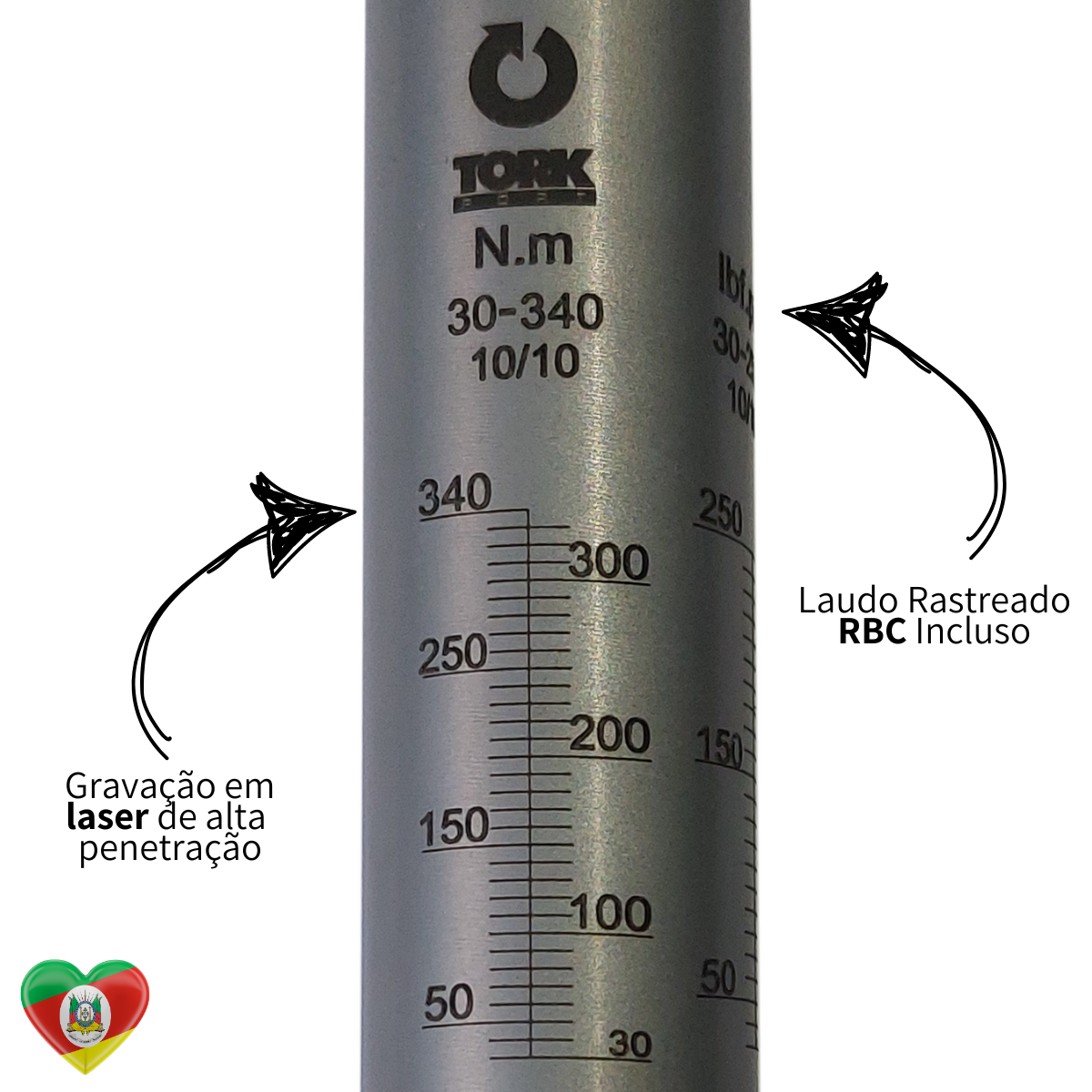 Torquímetro Estalo 30 a 340 N.m cabeça fixa 1/2" com Laudo Rastreado RBC