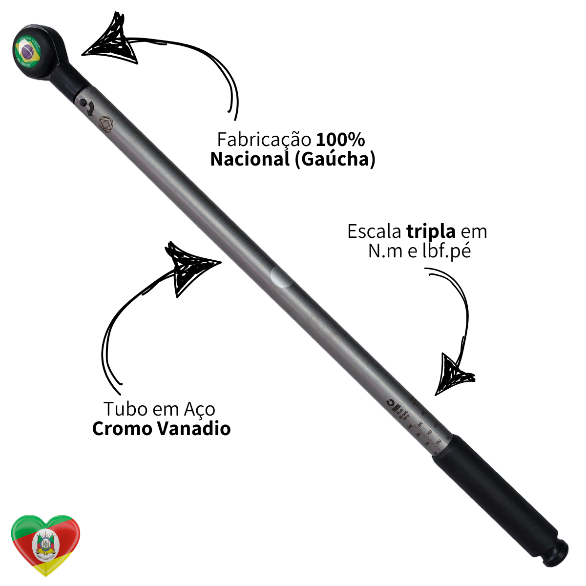 Torquímetro Estalo 30 a 340 N.m cabeça fixa 1/2" com Laudo Rastreado RBC