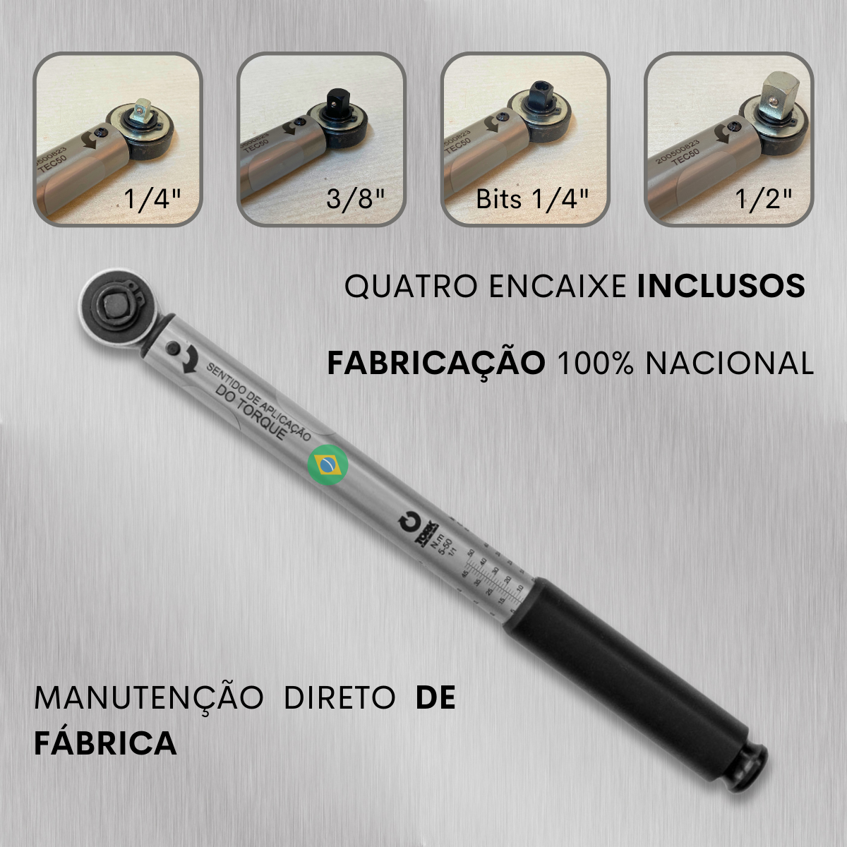 TEC50R Torquímetro Estalo 5 a 50 N.m encaixe catraca de 1/2" com Laudo RBC