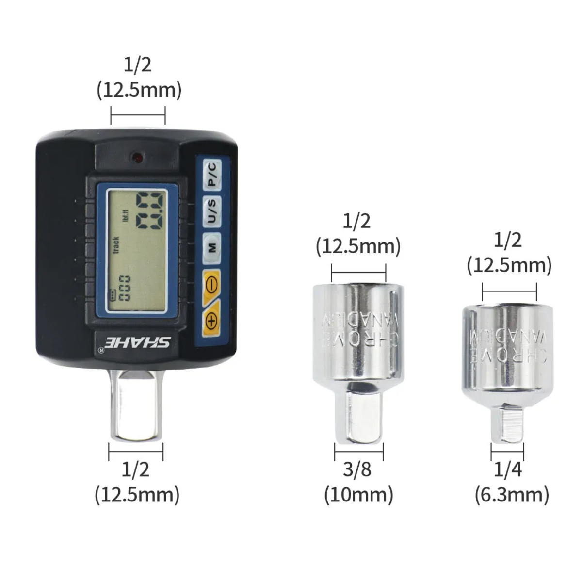 Torquímetro Digital 0,9 a 30 N.m 1/2" Shahe ANC-30 com adaptadores para 3/8" e 1/4"