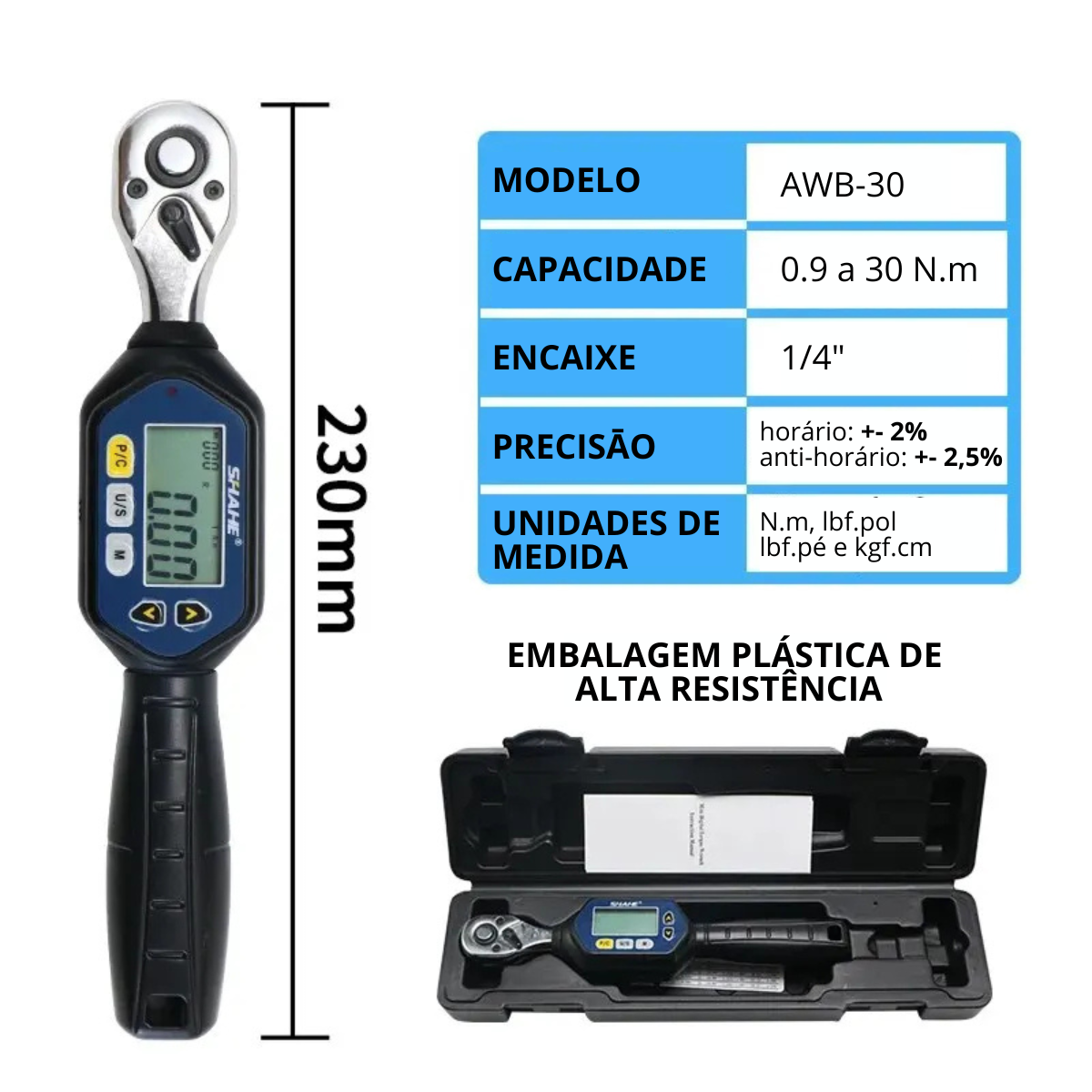 Torquímetros Digitais 0,3 a 100 N.m com Laudo Rastreado RBC Shahe