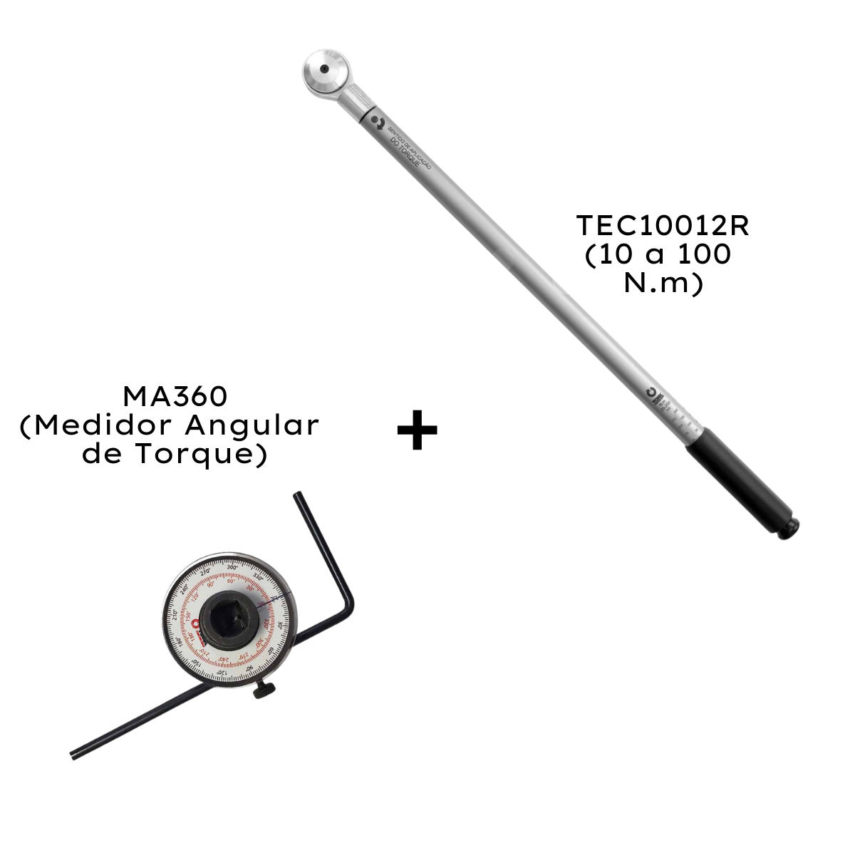 TEC10012R Torquímetro Estalo 10 a 100 N.m com Laudo RBC + MA360 Medidor Angular de Torque